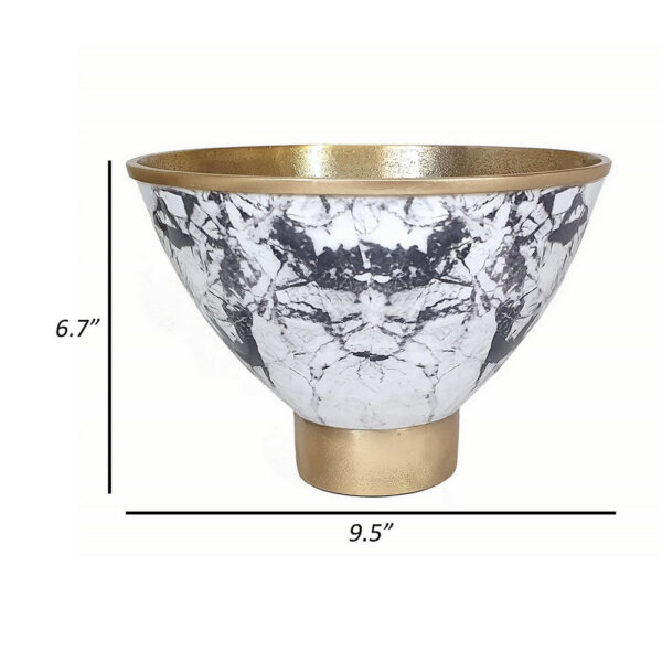 Sinzo 10 Inch Tapered Bowl, Gold Aluminum, Textured Design, Black, White