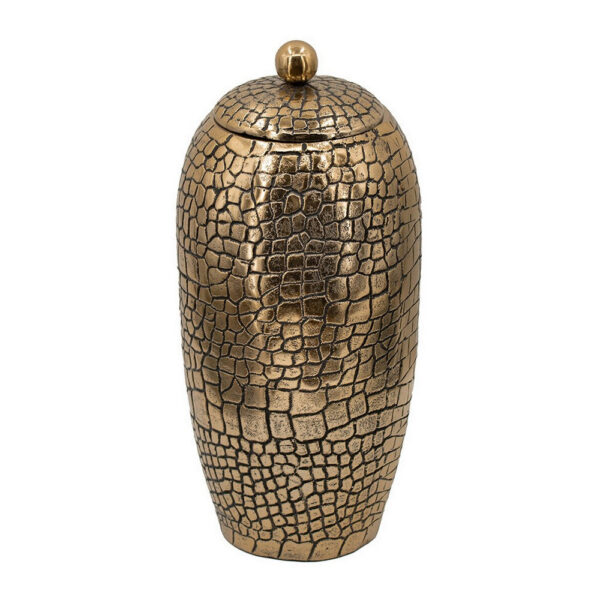 15 Inch Aluminum Urn, Lidded Top, Hammered Texture, Antique Gold Finish