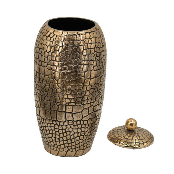 15 Inch Aluminum Urn, Lidded Top, Hammered Texture, Antique Gold Finish