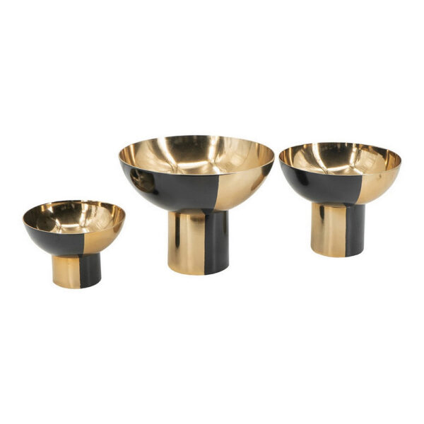 Set of 3 Round Bowls, Black and Gold Aluminum Finish, Sturdy Metal Stand