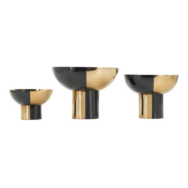 Set of 3 Round Bowls, Black and Gold Aluminum Finish, Sturdy Metal Stand