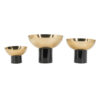 Set of 3 Round Bowls, Black and Gold Aluminum Finish, Sturdy Metal Stand