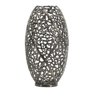 14 Inch Aluminum Accent Vase, Tall Curved Cut Out Design, Intricate Details