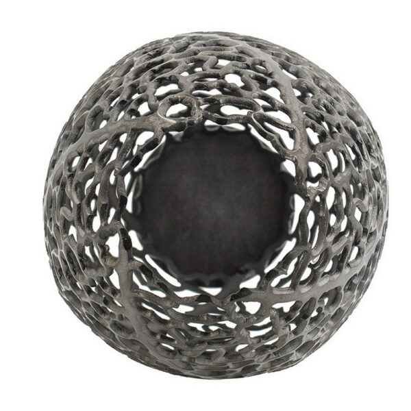 14 Inch Aluminum Accent Vase, Tall Curved Cut Out Design, Intricate Details