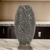 14 Inch Aluminum Accent Vase, Tall Curved Cut Out Design, Intricate Details
