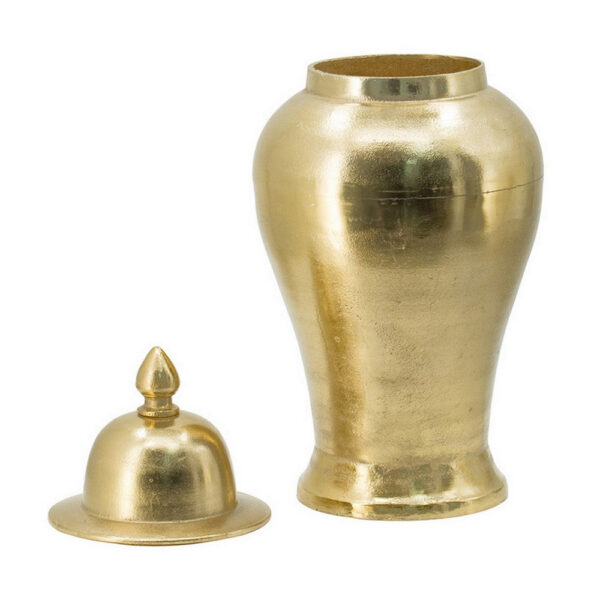 21 Inch Lidded Vase Urn, Finial Accent, Brilliant Gold Aluminum Finish