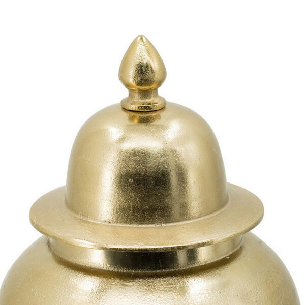 21 Inch Lidded Vase Urn, Finial Accent, Brilliant Gold Aluminum Finish