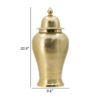 21 Inch Lidded Vase Urn, Finial Accent, Brilliant Gold Aluminum Finish