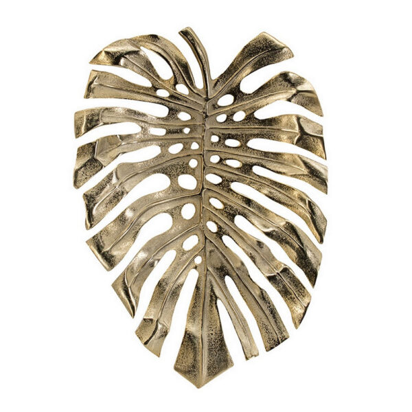 Linzo 19 Inch Aluminum Wall Hanging Bowl, Monstera Leaf, Bright Gold Finish