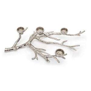 23 Inch Metal Tea Light Holder, Tree Branch Design, 4 Candle Slots, Silver