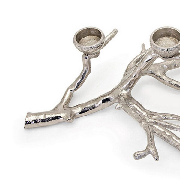 23 Inch Metal Tea Light Holder, Tree Branch Design, 4 Candle Slots, Silver