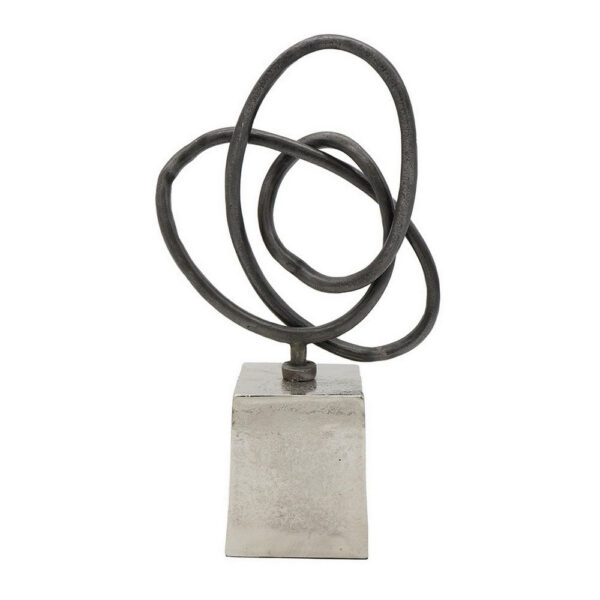 9 Inch Table Sculpture, Abstract Loop Design, Block Base, Black, Silver