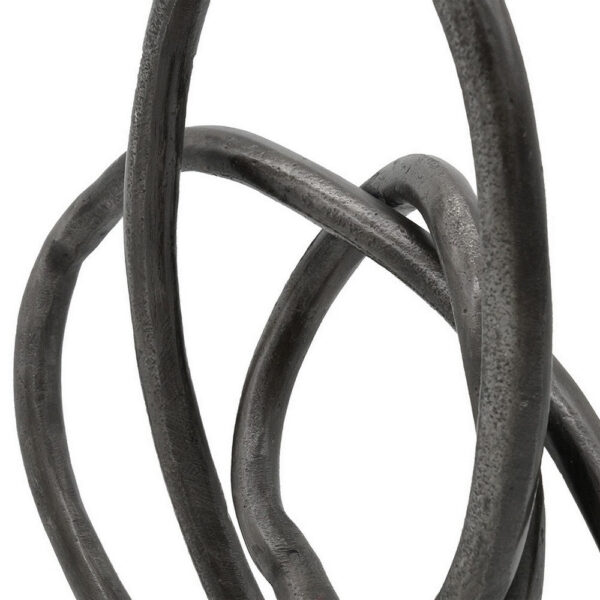 9 Inch Table Sculpture, Abstract Loop Design, Block Base, Black, Silver