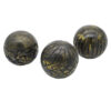 Set of 3 Decorative Tabletop Round Balls, Carved Mango Wood, Black, Yellow