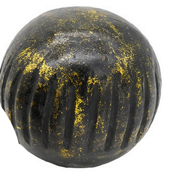 Set of 3 Decorative Tabletop Round Balls, Carved Mango Wood, Black, Yellow