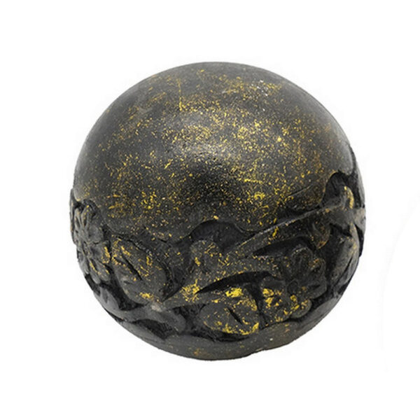 Set of 3 Decorative Tabletop Round Balls, Carved Mango Wood, Black, Yellow