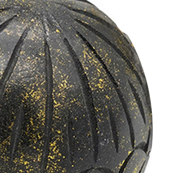 Set of 3 Decorative Tabletop Round Balls, Carved Mango Wood, Black, Yellow