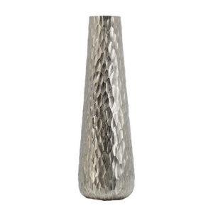 23 Inch Tall Oblong Vase, Diamond Textured, Tapered, Aluminum, Silver