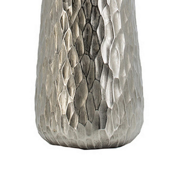 23 Inch Tall Oblong Vase, Diamond Textured, Tapered, Aluminum, Silver