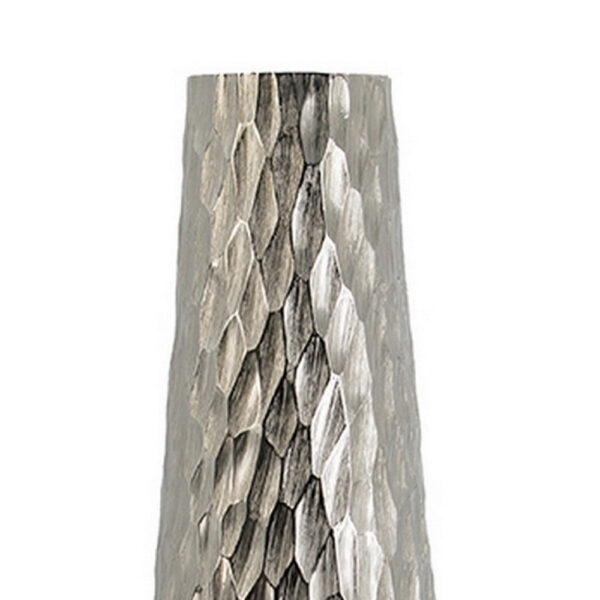 23 Inch Tall Oblong Vase, Diamond Textured, Tapered, Aluminum, Silver