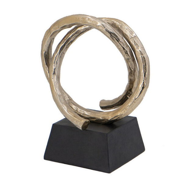 10 Inch Modern Table Sculpture, Bright Gold Aluminum, Intertwined Ring Loop