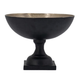 10 Inch Vintage Style Accent Bowl, Gold, Antique Black, Pedestal Stand