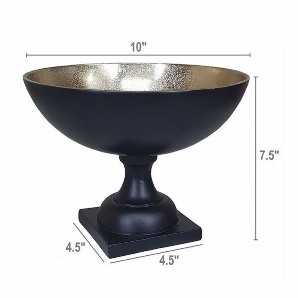 10 Inch Vintage Style Accent Bowl, Gold, Antique Black, Pedestal Stand