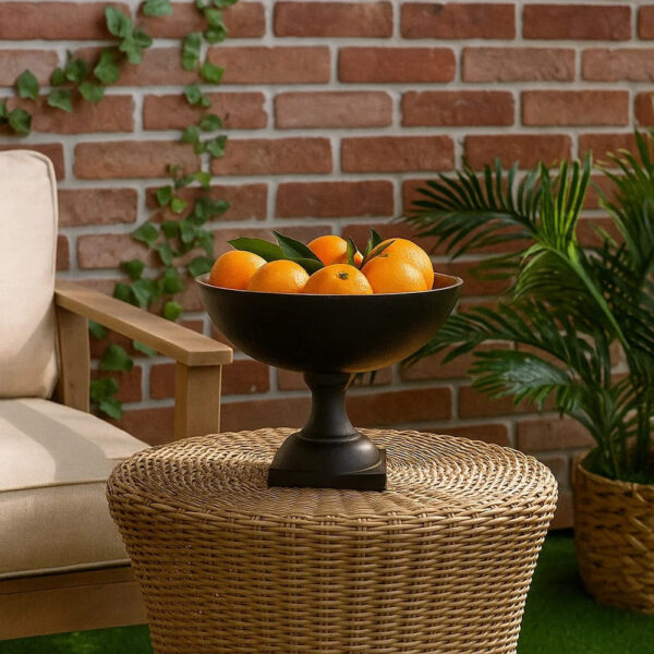 10 Inch Vintage Style Accent Bowl, Gold, Antique Black, Pedestal Stand