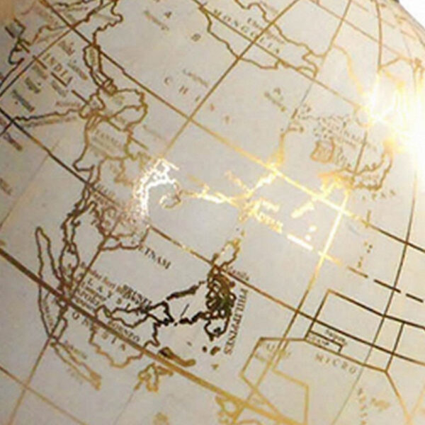 15 Inch Modern Accent Globe, Smooth Turning, White With Gold Aluminum Stand