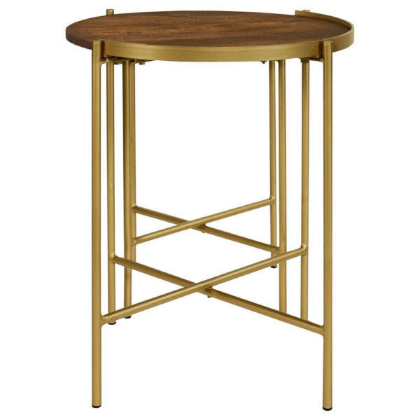 2 Piece Round Nesting Tables, Gold Iron, Modern Mango Wood, Warm Brown