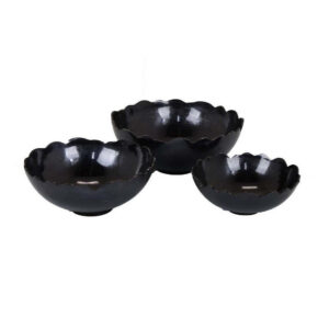 Bonz Set of 3 Bowls, Unique Top Shape, Round Base, Black Metal Finish