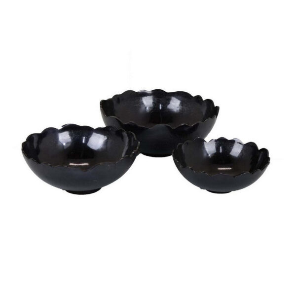 Bonz Set of 3 Bowls, Unique Top Shape, Round Base, Black Metal Finish