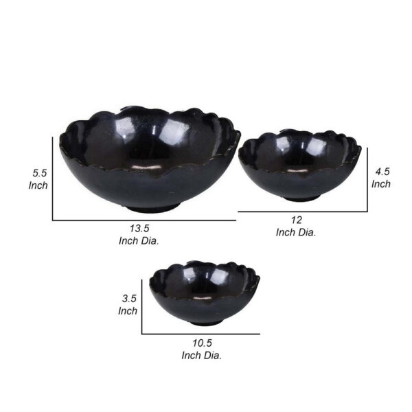 Bonz Set of 3 Bowls, Unique Top Shape, Round Base, Black Metal Finish