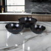 Bonz Set of 3 Bowls, Unique Top Shape, Round Base, Black Metal Finish