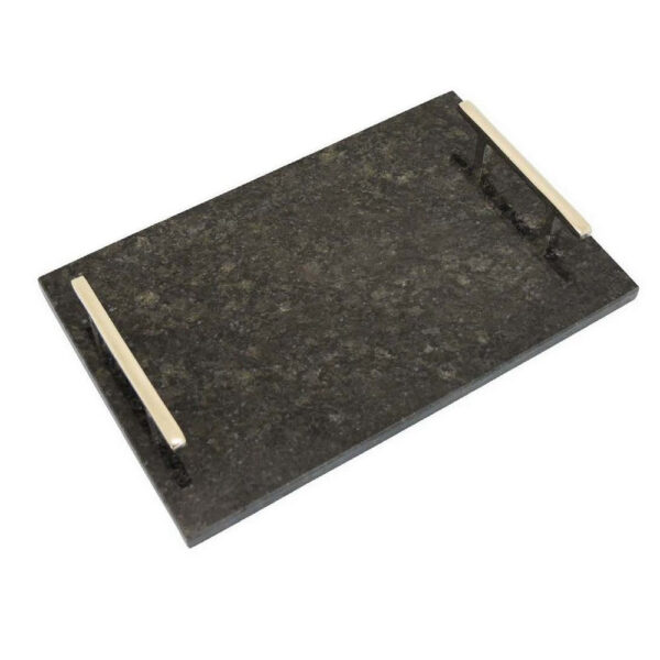 Entro Tray Set of 2, Rectangular Shape, 2 Gold Handles, Black Finish Marble