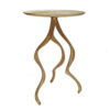 24 Inch Accent Side Table, Antler Base Design, Ribbed Top, Aluminium, Gold