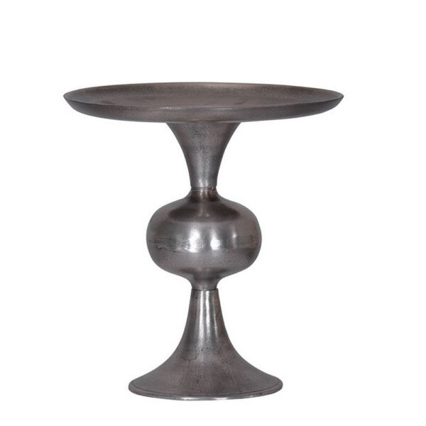 Ria 14 Inch Cake Stand, Solid Round Top, Pedestal Base, Silver Aluminum