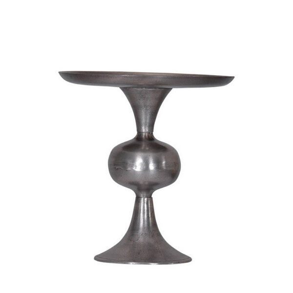 Ria 14 Inch Cake Stand, Solid Round Top, Pedestal Base, Silver Aluminum