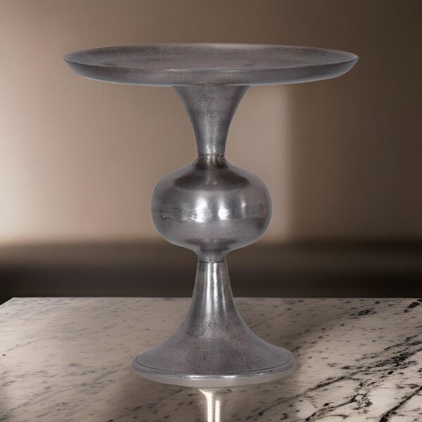 Ria 14 Inch Cake Stand, Solid Round Top, Pedestal Base, Silver Aluminum