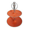 Lio 12 Inch 2 Tier Serving Tray, Orange Round Plate, Silver Aluminum Finish
