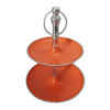 Lio 12 Inch 2 Tier Serving Tray, Orange Round Plate, Silver Aluminum Finish