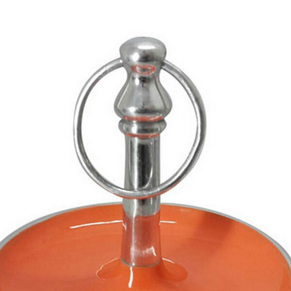Lio 12 Inch 2 Tier Serving Tray, Orange Round Plate, Silver Aluminum Finish