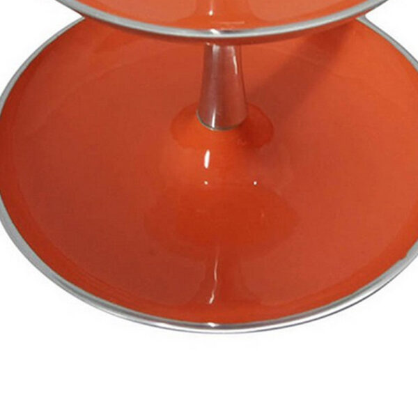 Lio 12 Inch 2 Tier Serving Tray, Orange Round Plate, Silver Aluminum Finish
