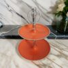 Lio 12 Inch 2 Tier Serving Tray, Orange Round Plate, Silver Aluminum Finish