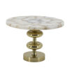 Avi 14 Inch Cake Stand, Agate Round Top, Classic Gold Aluminum Pedestal