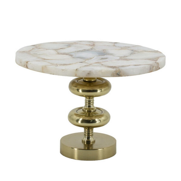 Avi 14 Inch Cake Stand, Agate Round Top, Classic Gold Aluminum Pedestal