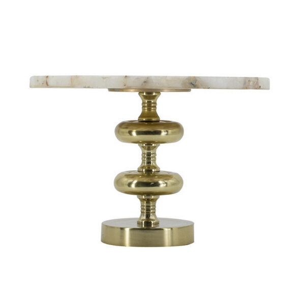 Avi 14 Inch Cake Stand, Agate Round Top, Classic Gold Aluminum Pedestal