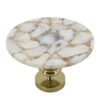Avi 14 Inch Cake Stand, Agate Round Top, Classic Gold Aluminum Pedestal