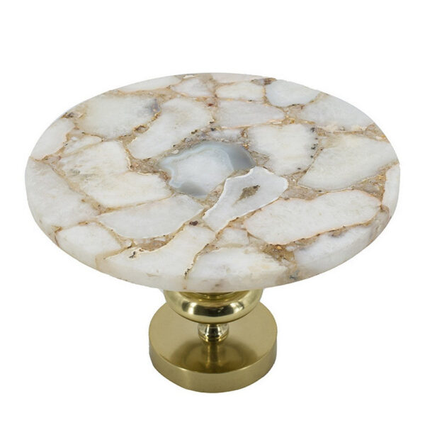 Avi 14 Inch Cake Stand, Agate Round Top, Classic Gold Aluminum Pedestal