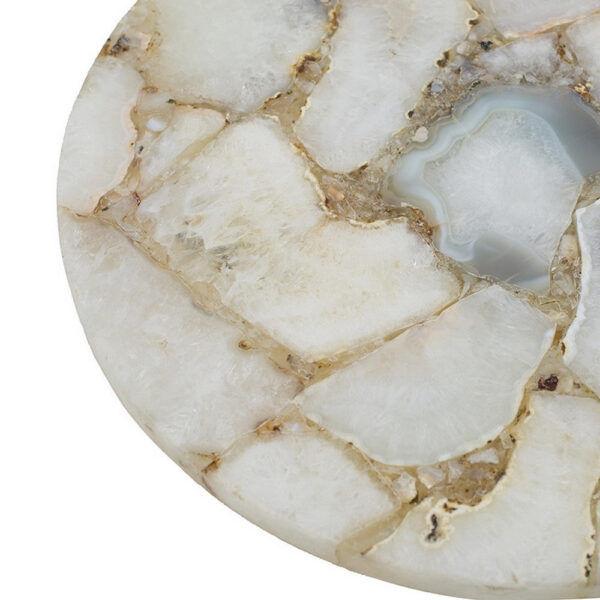 Avi 14 Inch Cake Stand, Agate Round Top, Classic Gold Aluminum Pedestal